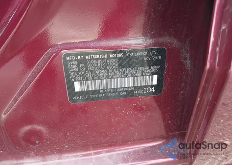 2019 Mitsubishi Mirage G4 from USA, damaged, VIN ML32F3FJ1KHF06424
